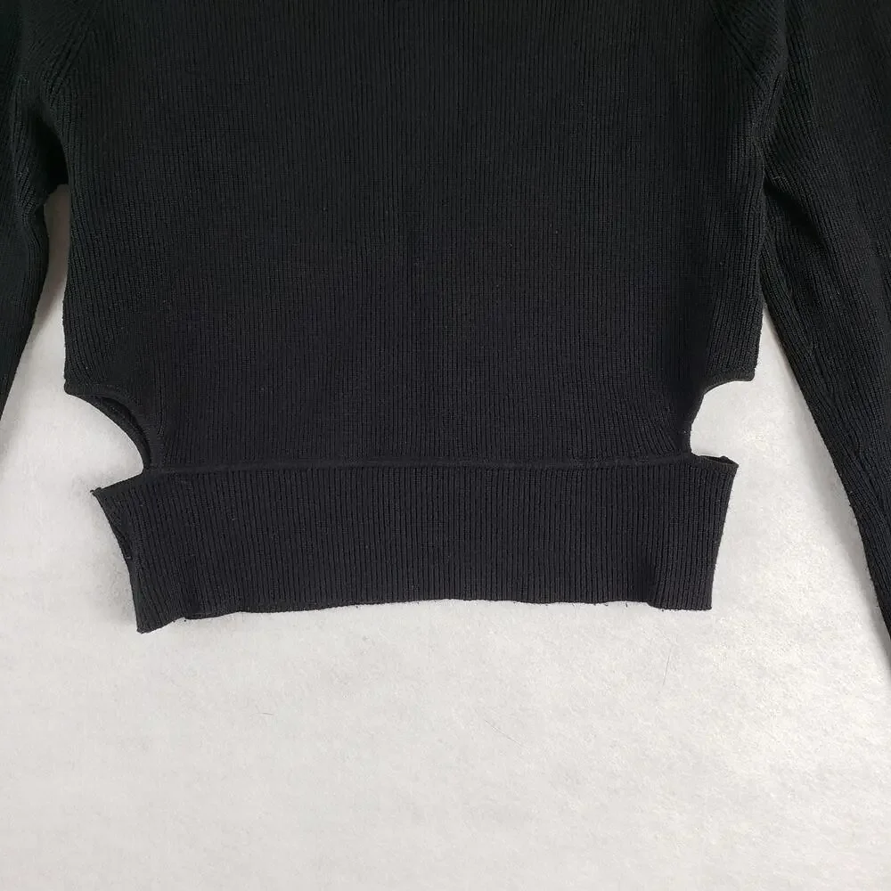 Zara Knit Women's L Long Sleeve Cutout Ribbed Crop‎ Top Solid Black Minimalist
